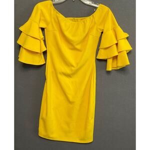 Vintage Yellow Ruffle Sleeve Dress M USA Made Retro Romantic Goth